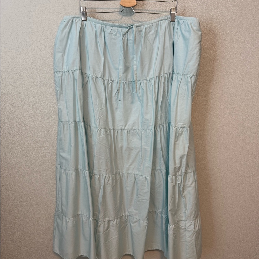 Eloquii Light Blue Tiered Maxi Skirt with Pockets
